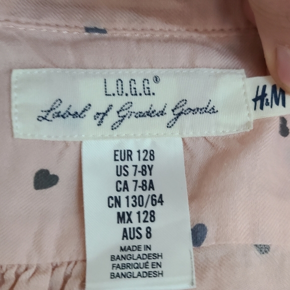 (1433) H&M LOGG Youths Long Sleeve Button Down Shirt, Size: 7-8 Y Color Pink - Picture 8 of 15